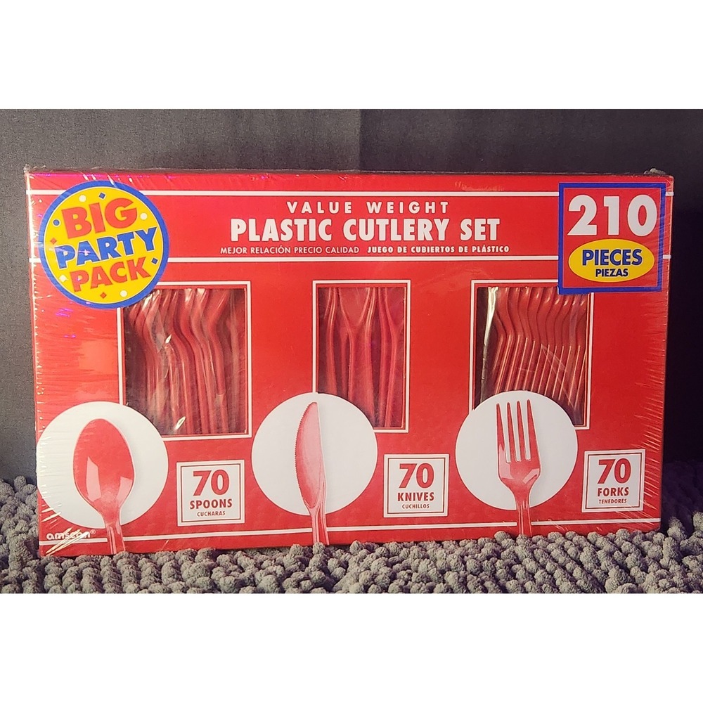 amscan Red Cutlery Set-Value Pack~210 Piece~Big Party‎ Pack~NEW